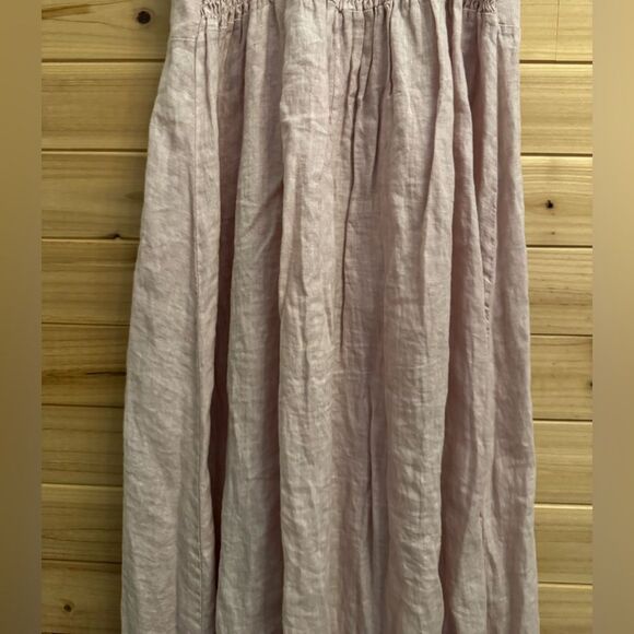 Francesca Bettini Size Medium Linen Tie Shoulder Smocked Coquette Maxi Dress - Picture 12 of 13